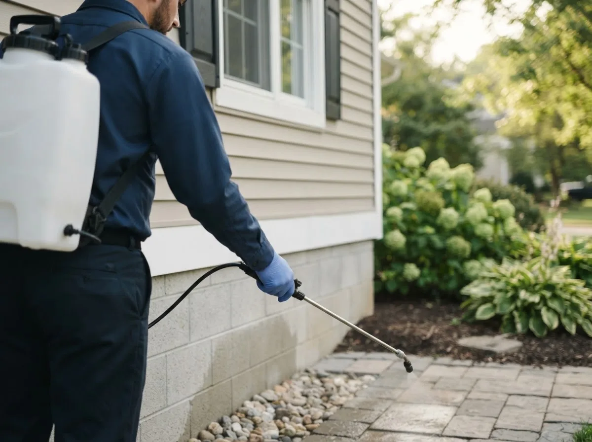 Pest control technician inspecting a home in Follett, TX
